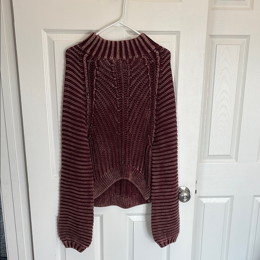 Free People Red Cowl Neck Sweater with Cable Knit